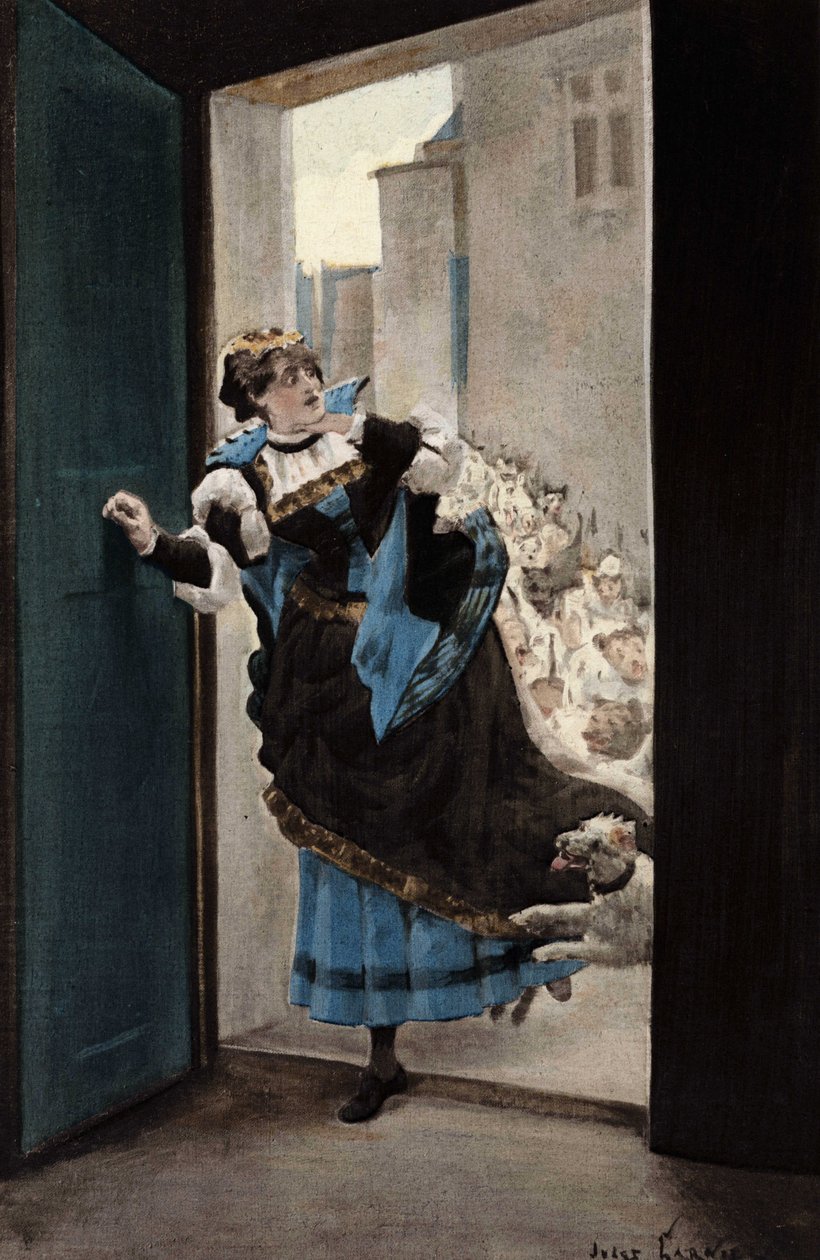The woman Panurge is in love with going home chased by dogs. Illustration by Jules Garnier. In 