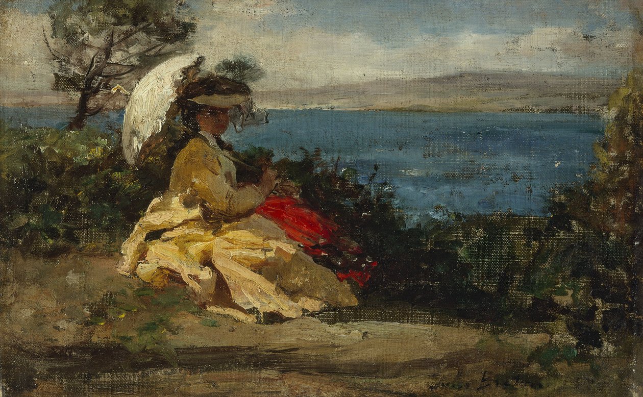 Woman with parasol, Douarnenez Bay by Jules Breton