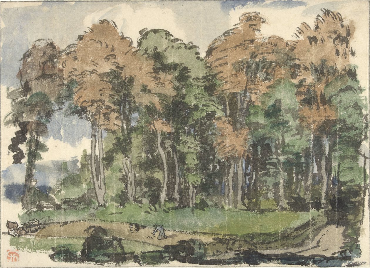 Road at the Edge of a Forest, with Peasants at Work by Jules Chadel