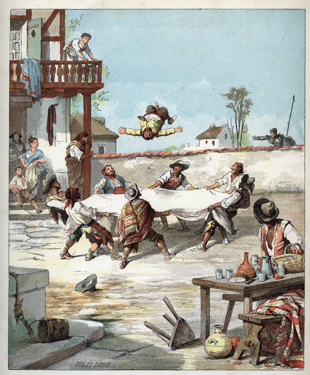 In an inn, Sancho Panza is manhandled, he