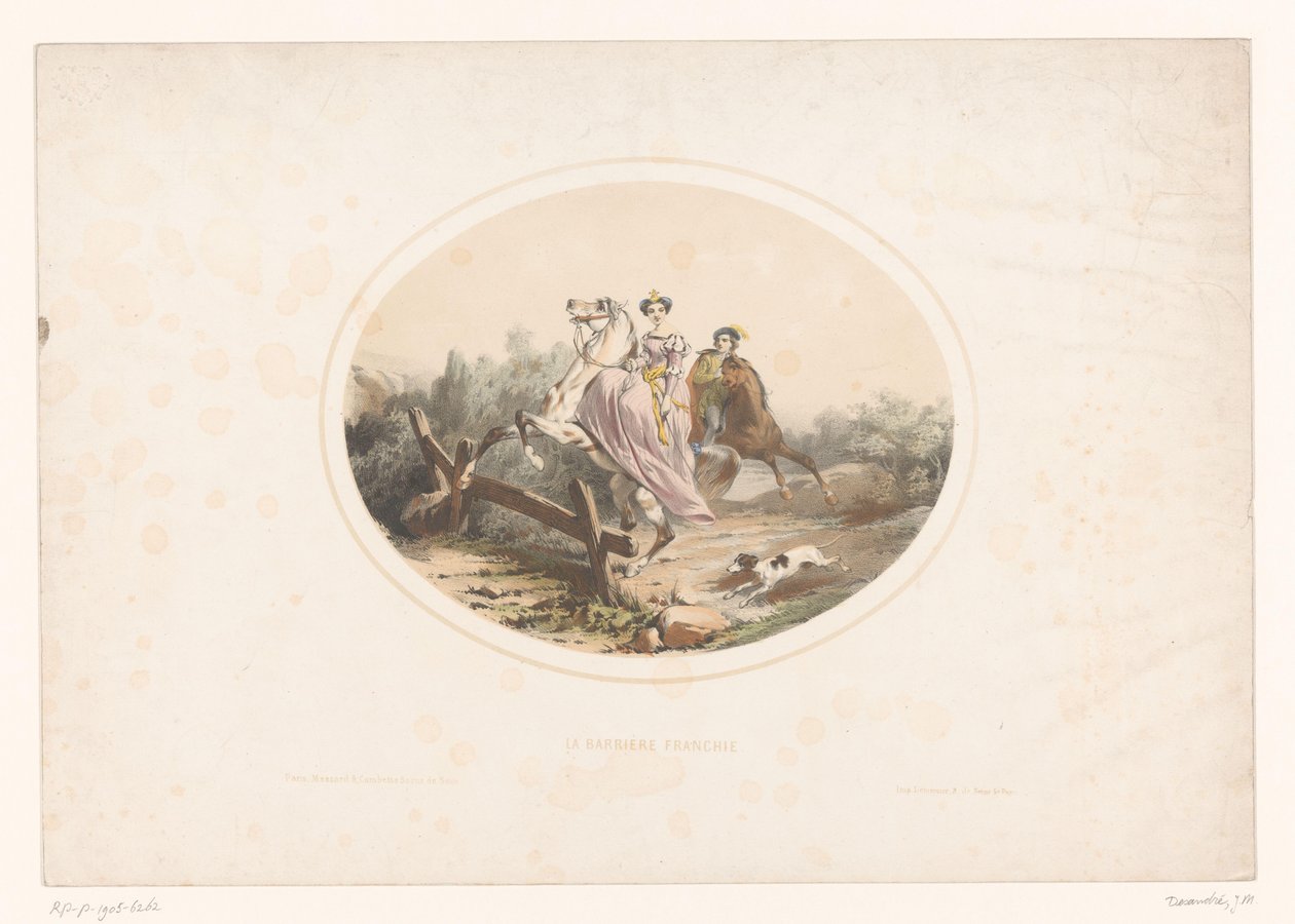 Noblewoman Jumps a Fence with a Horse by Jules Marie Desandre