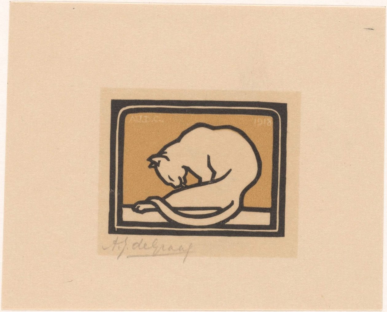Cat Washing Itself by Julie de Graag (signed by artist)