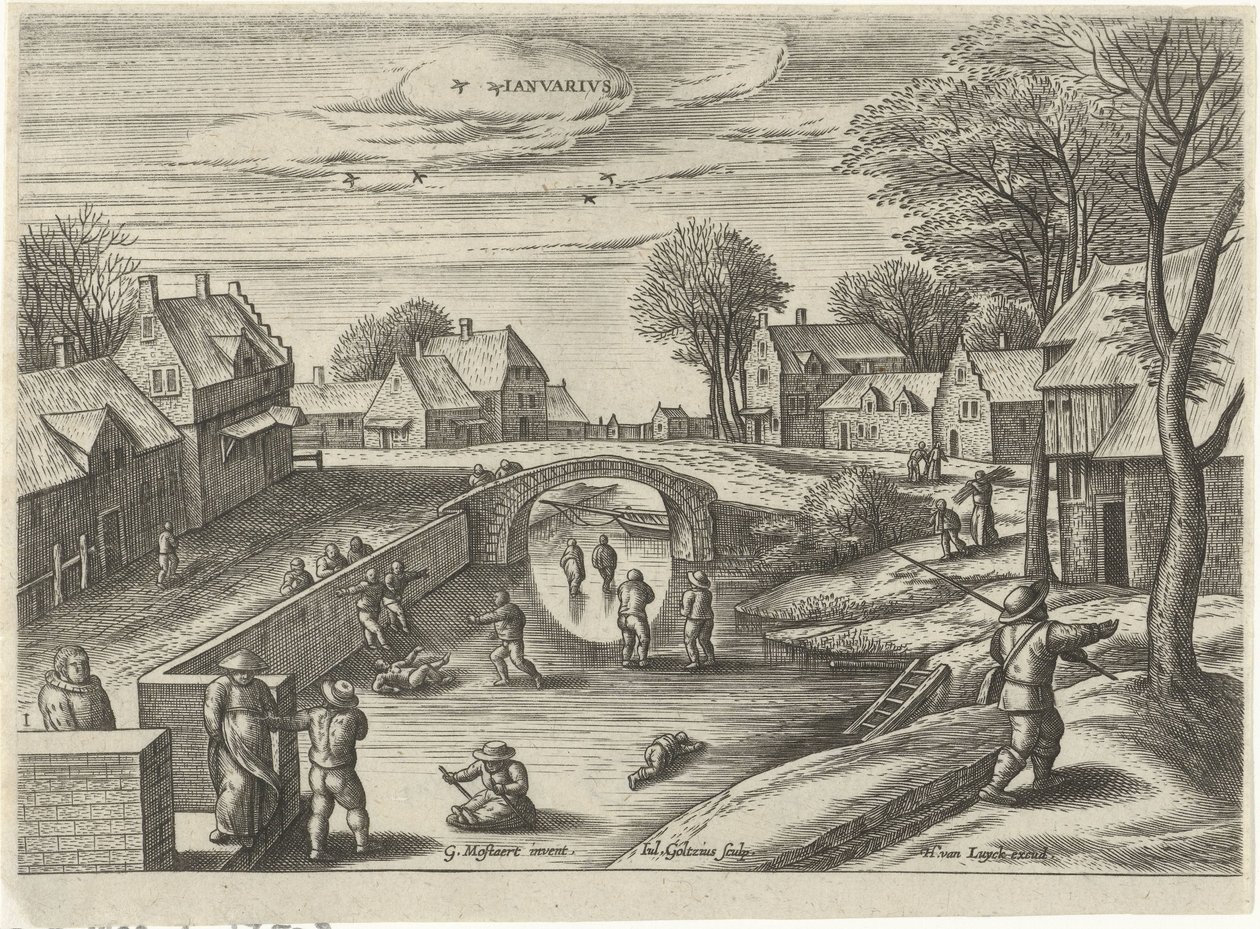 January Ianvarivs (title on object) The Twelve Months (series title) by Julius Goltzius