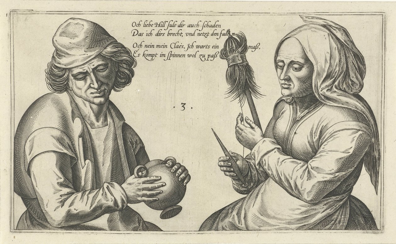Spinning Woman with Her Husband by Julius Goltzius