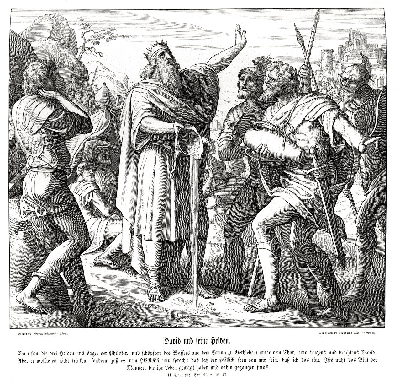 David and the Three Mighty Men, 2 Samuel by Julius Schnorr von Carolsfeld