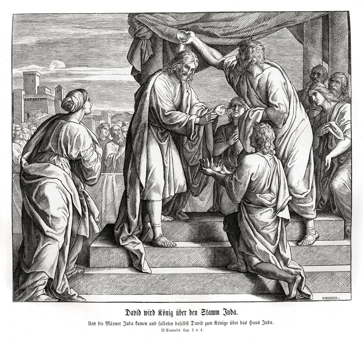 David becomes king of Judah, 2 Samuel by Julius Schnorr von Carolsfeld