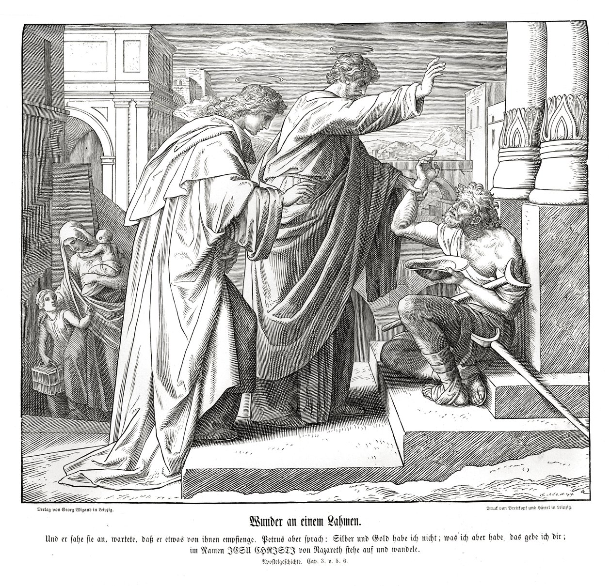 Miracle of the lame man, Acts of the Apostles by Julius Schnorr von Carolsfeld