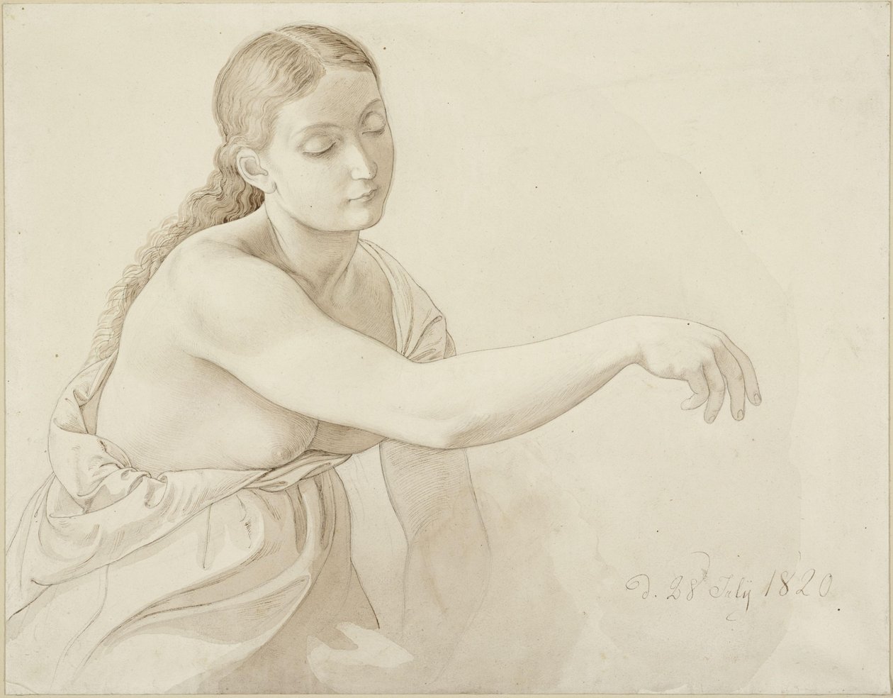 Female Half-Figure with Loose Hair by Julius Schnorr von Carolsfeld
