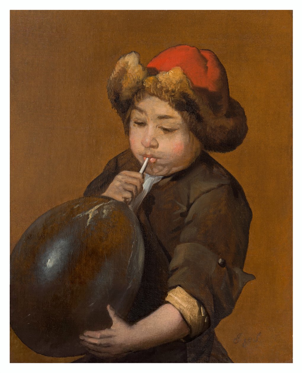 Boy Blowing up a Bladder by Jurian van Streeck or Streek