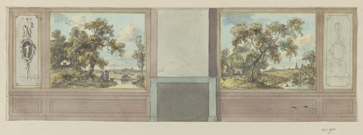 Design Drawing for a Room Wall with Fireplace by Jurriaan Andriessen
