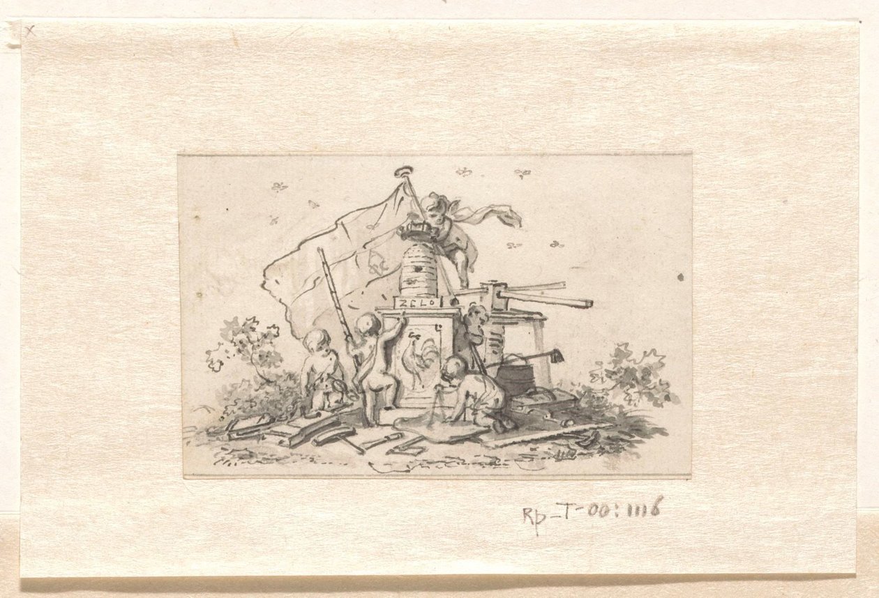Putti with Symbols Related to the VOC, Chamber of Amsterdam and the French Rooster by Jurriaan Andriessen