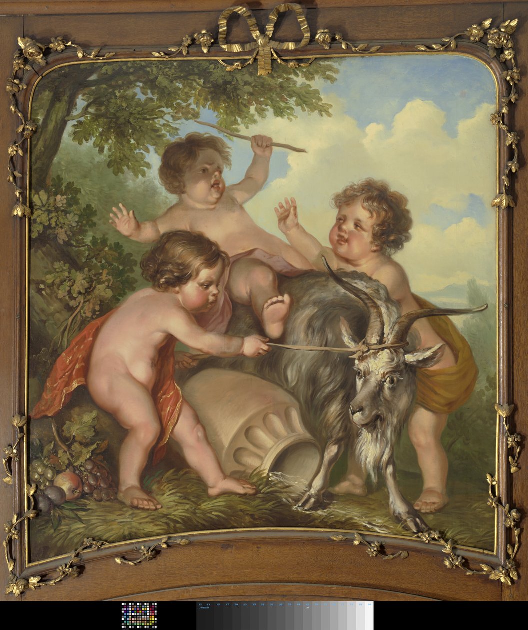 Three children playing with a goat by Jurriaan Andriessen
