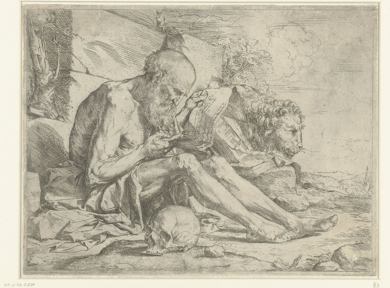 Saint Jerome Reading by Jusepe de Ribera: Fine art print