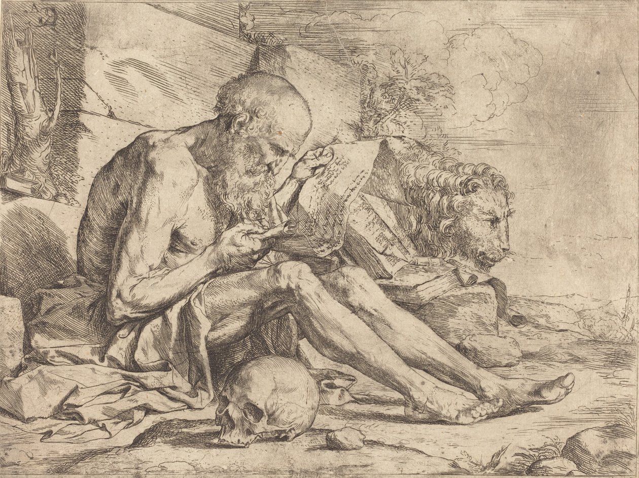 Saint Jerome Reading by Jusepe de Ribera: Fine art print