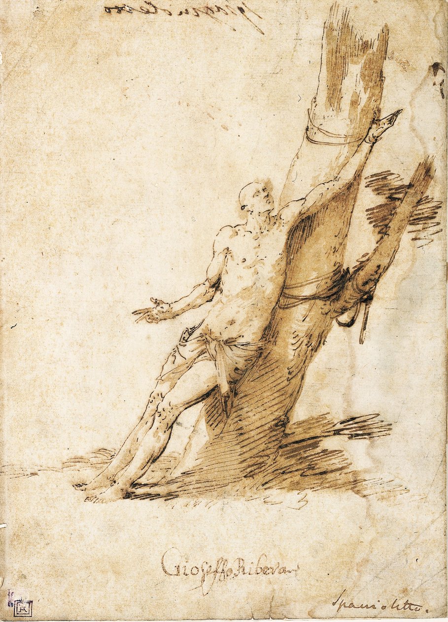 Saint Sebastian Tied to a Tree, Looking Up to the Right by Jusepe de Ribera