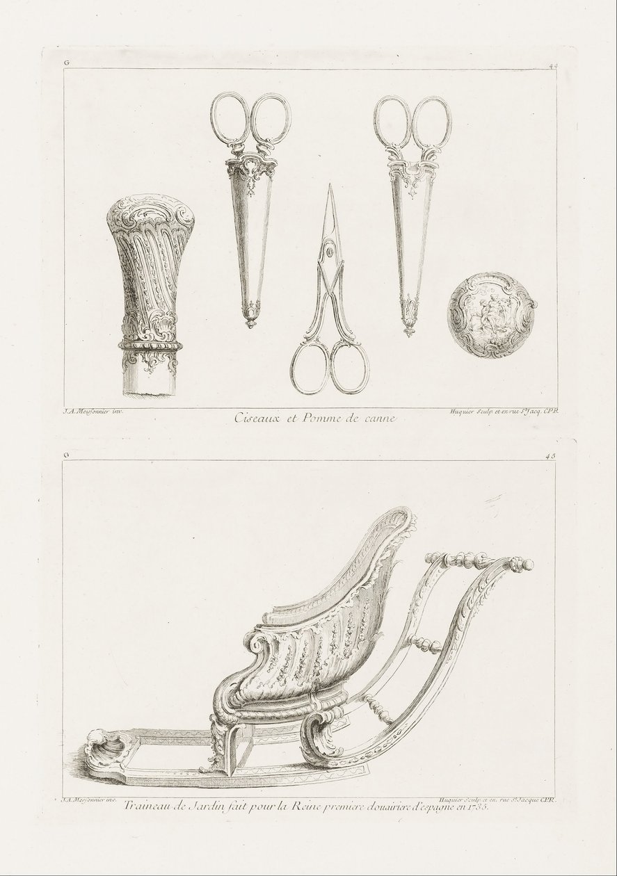 Design of Scissors and Cane Knob by Juste Aurèle Meissonnier