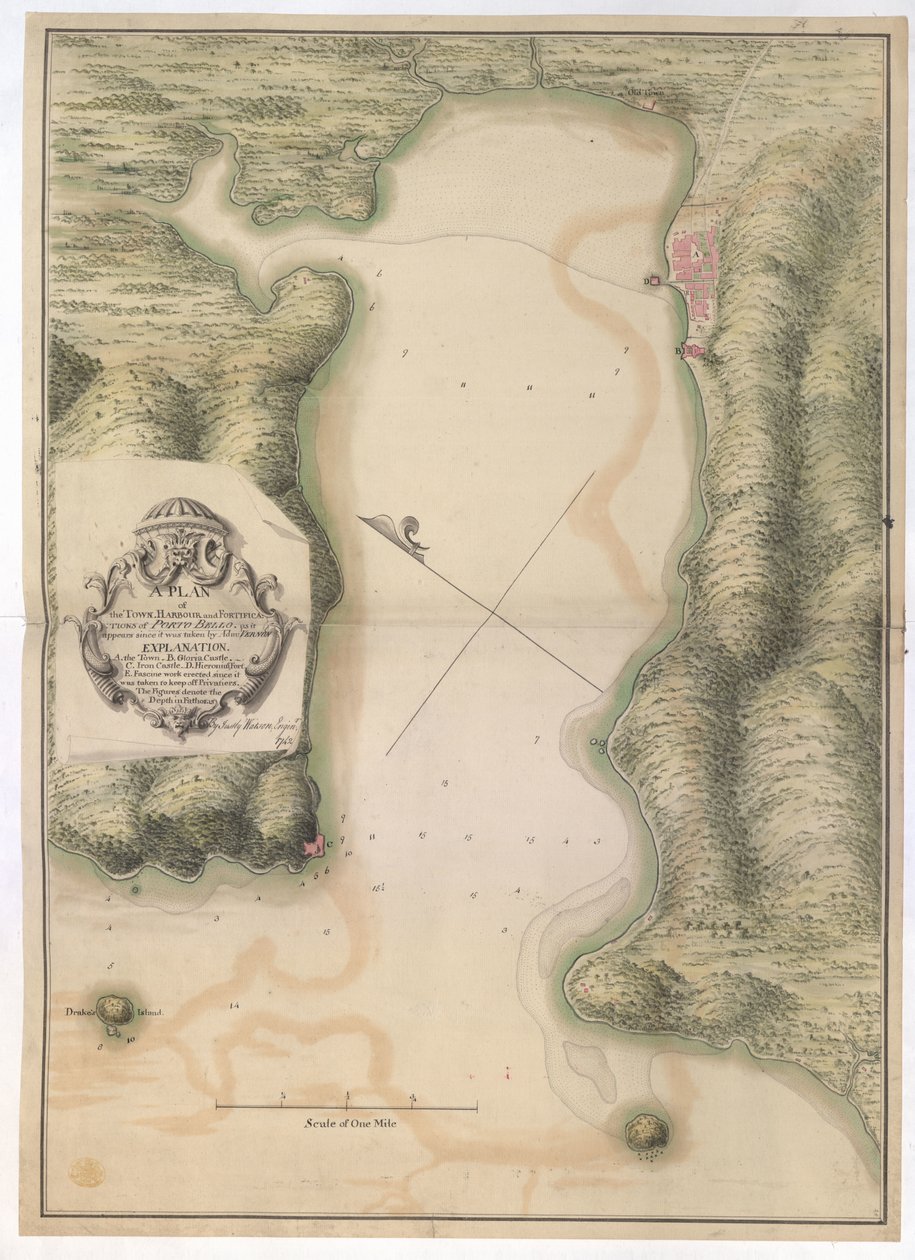 A Plan of the Town, Harbour and Fortifications of Porto Bello, as it appears since it was taken by Adm: Vernon, 1742 by Justly Watson