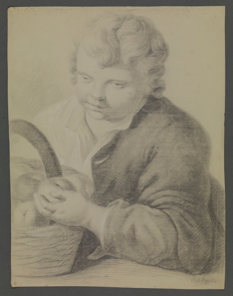 Boy in Half Length with a Basket of Fruit by KKSgb5498 Ubekendt