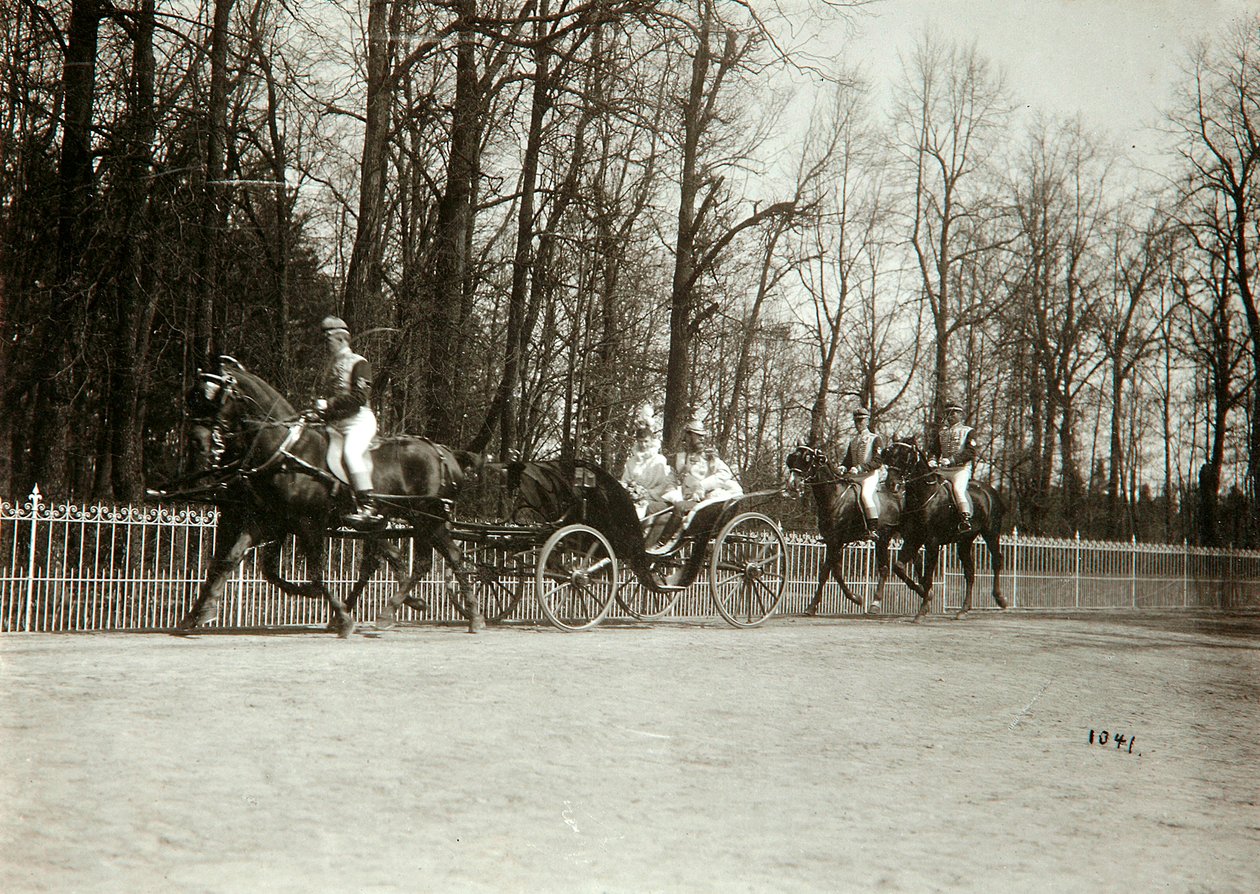 Tsar Nicholas II and Tsarina Alexandra Fyodorovna of Russia in a Carriage by K. von Hahn