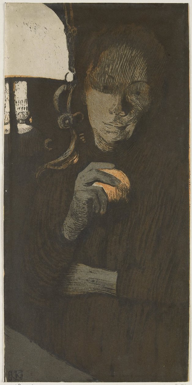 Portrait of an Unknown Woman with Orange by a Lamp by Käthe Kollwitz