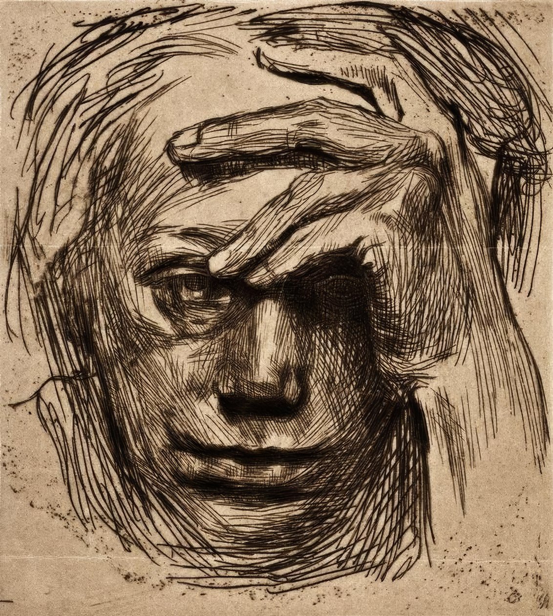 self-portrait-with-hand-on-forehead-by-k-the-kollwitz
