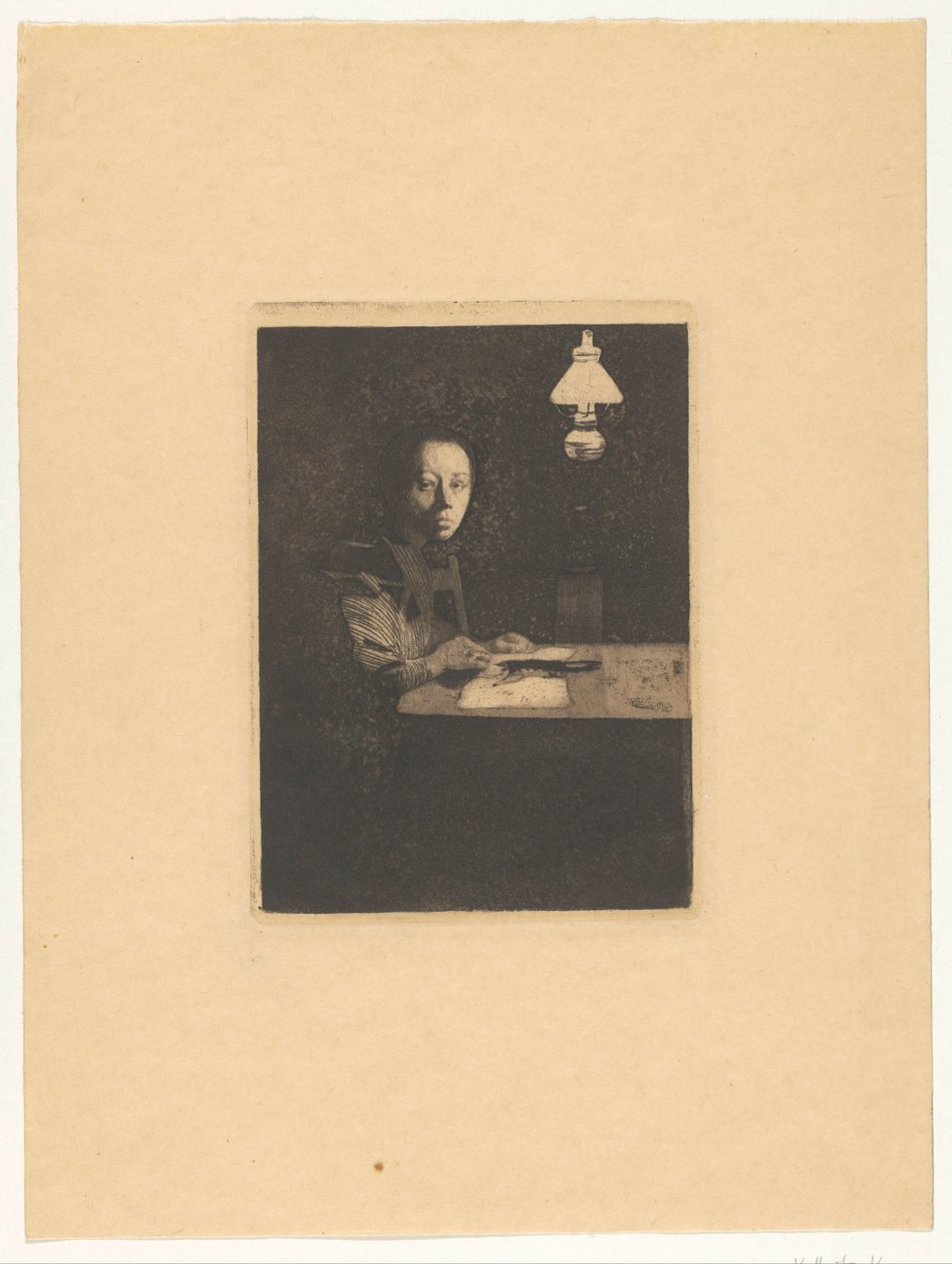 Self-Portrait at the Table by Käthe Kollwitz