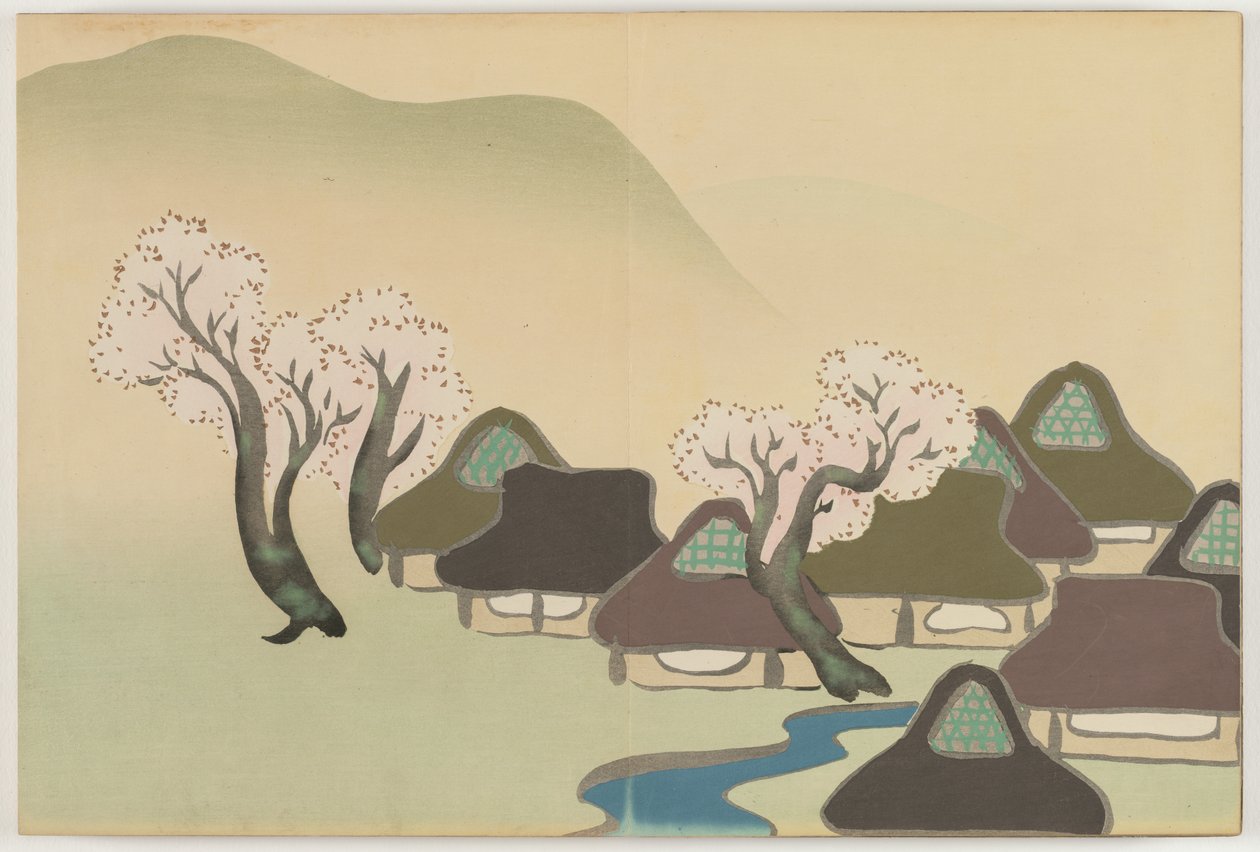Flowers of a Hundred Worlds: Farming Village in Spring by Kamisaka Sekka
