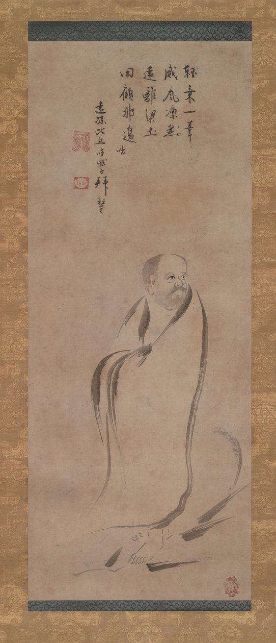 Bodhidharma Crossing the Yangzi River on a Reed by Kano Soshu