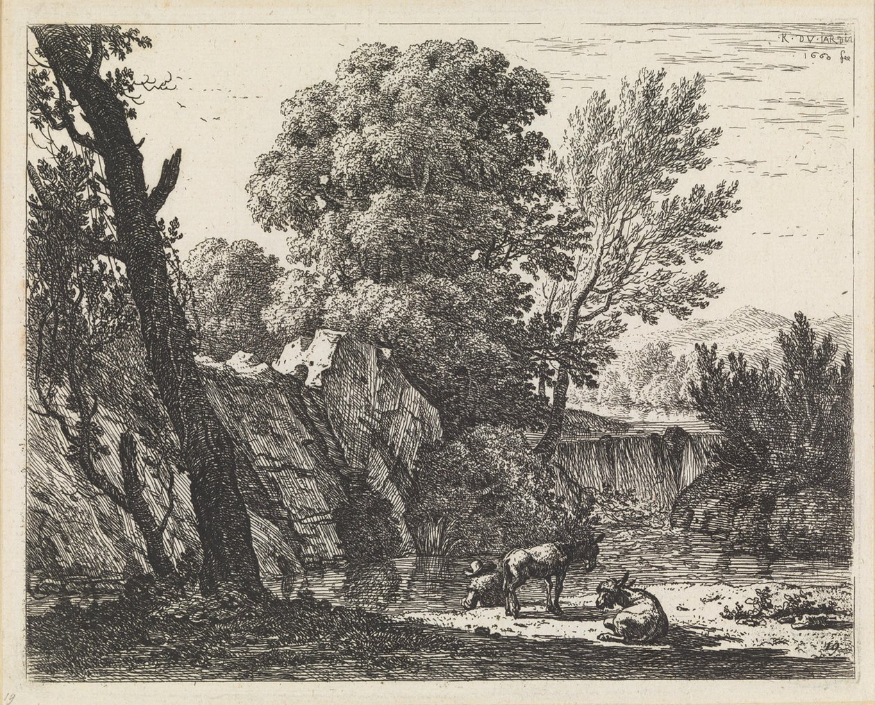 Landscape with Man and Two Donkeys by Karel Dujardin