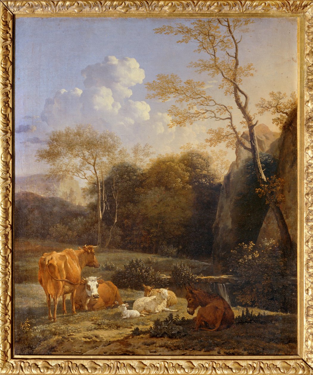 The Grove, Cows, Donkey and Sheep Near a Stream by Karel Dujardin