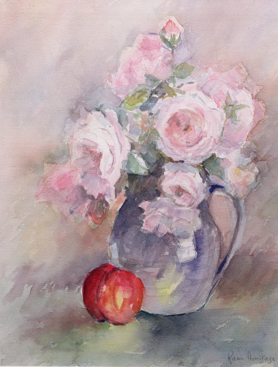 Pink Roses in a Blue Jug by Karen Armitage