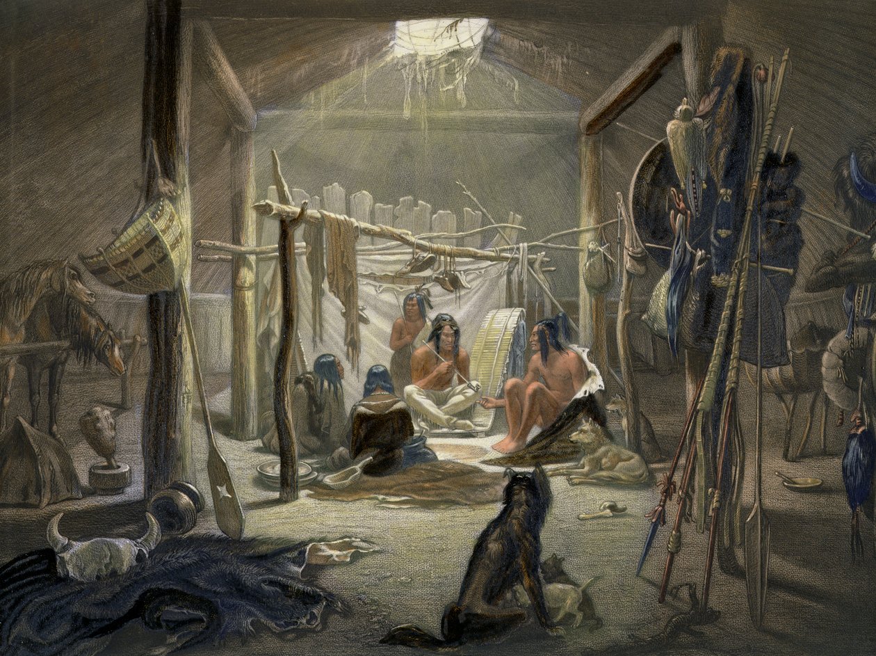 The Interior of a Hut of a Mandan Chief (detail) by Karl Bodmer