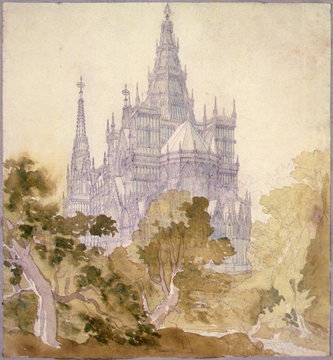 A Wooded Landscape with a Gothic Church by Karl Friedrich Schinkel
