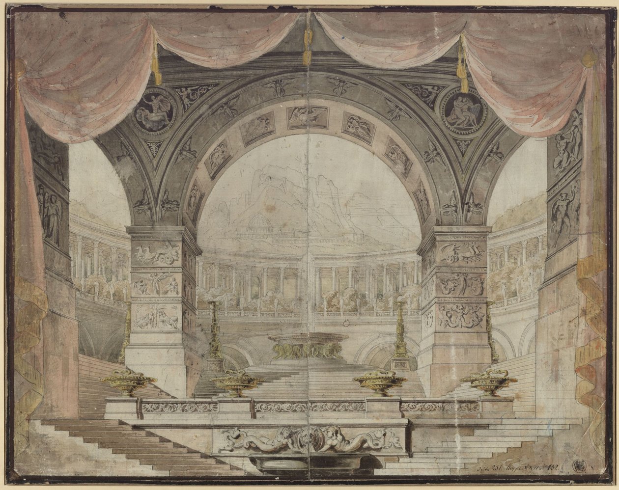 Armida. Opera by Christoph Willibald Gluck. Design for the 7th Decoration. Grand Hall in the Palace of Armida by Karl Friedrich Schinkel