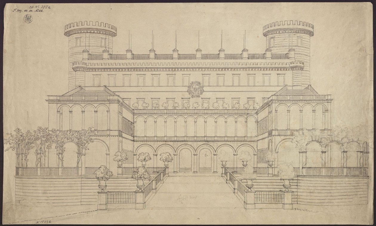 Bad Muskau. Castle. First Remodeling Proposal. Elevation of the South Side by Karl Friedrich Schinkel