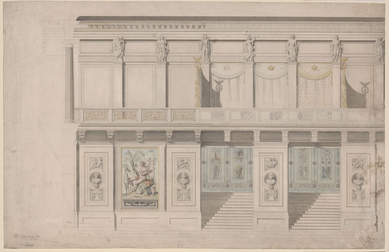 Berlin. Schauspielhaus on the Gendarmenmarkt, Concert Hall. Elevation of the Long Wall by Karl Friedrich Schinkel