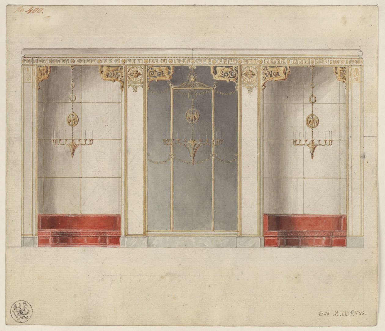 Berlin, Wilhelmstraße 102. Palace of Prince Albrecht of Prussia, Design for the Marble Hall by Karl Friedrich Schinkel
