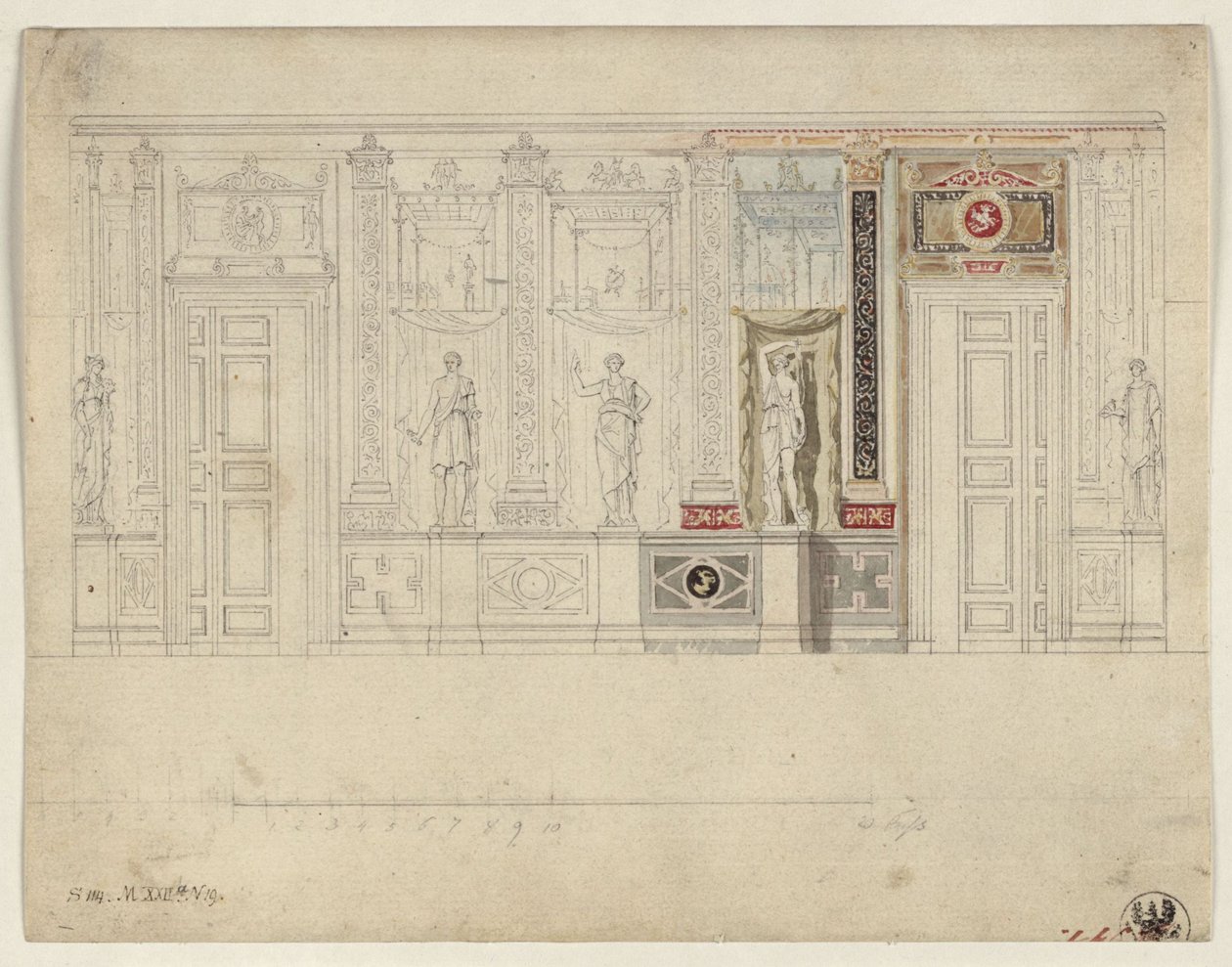 Berlin, Wilhelmstraße 102. Palace of Prince Albrecht of Prussia, Design for the Oval Dining Room by Karl Friedrich Schinkel