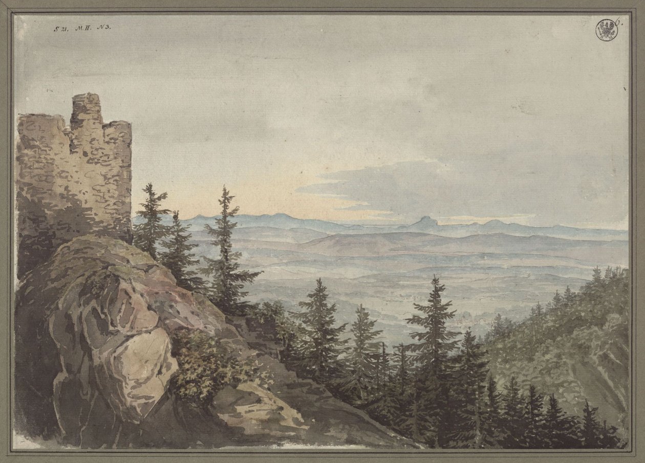 View from the Ruins of Geiersburg to the Plain of Teplitz with the Monastery Maria Schein, in the Background the Bohemian Mountains by Karl Friedrich Schinkel