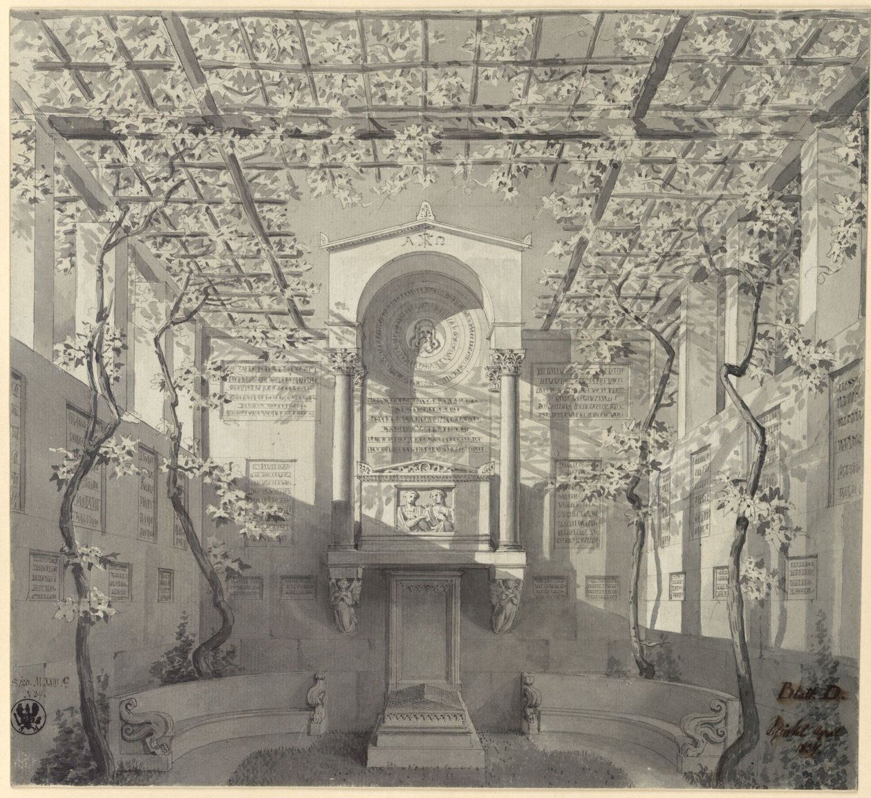 Bonn. Design for the Tomb Monument for Barthold Georg Niebuhr, with Pergola by Karl Friedrich Schinkel