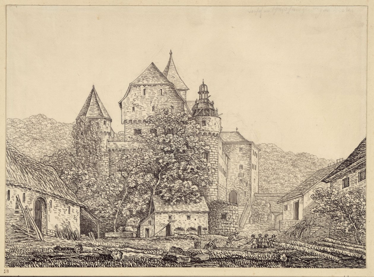 Castle-Like Building Group in Mountain Landscape by Karl Friedrich Schinkel