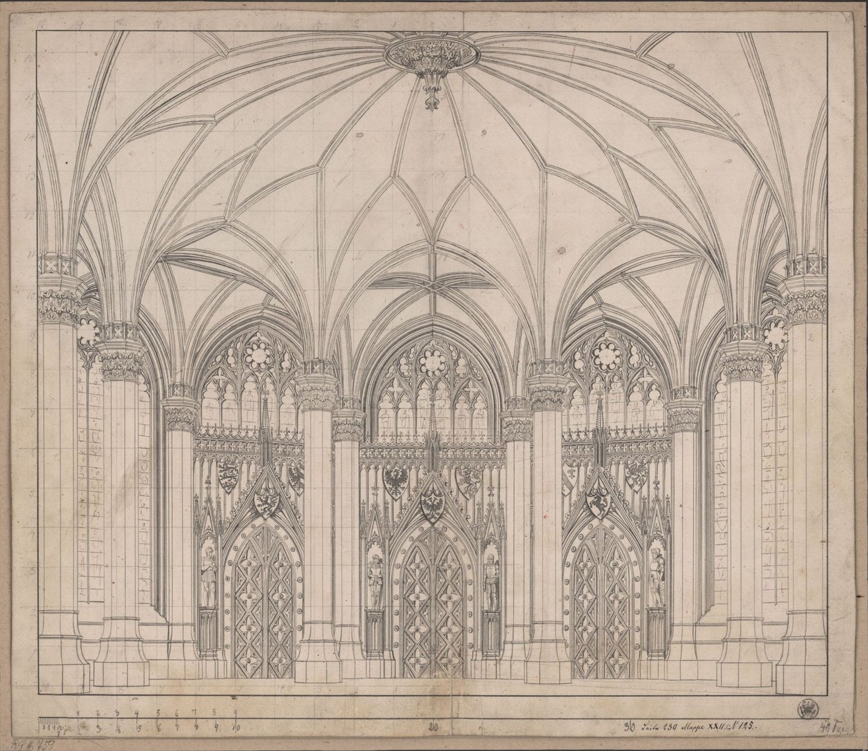 Decoration for General Use. Gothic Room with Three Doors and Wide Windows by Karl Friedrich Schinkel