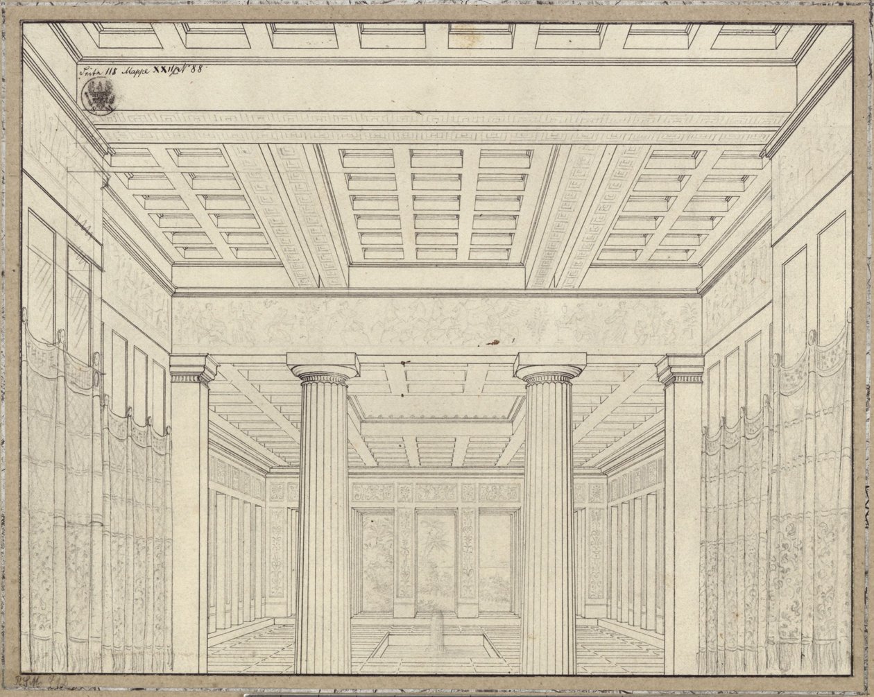 Dido. Opera by Bernhard Klein. Design for the 3rd decoration. Chamber in the palace by Karl Friedrich Schinkel