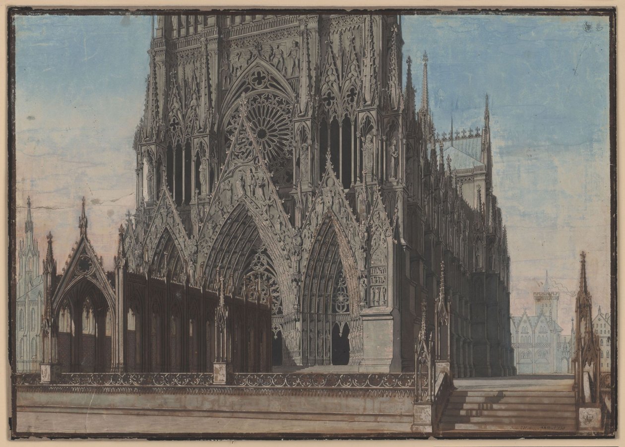 The Maid of Orleans. Tragedy by Friedrich Schiller. Design for the 9th Decoration. Facade of the Cathedral of Reims by Karl Friedrich Schinkel