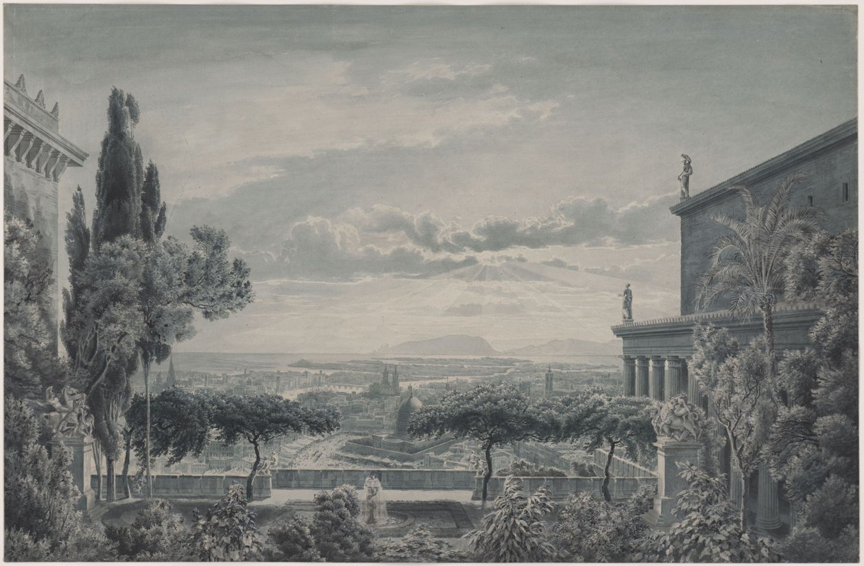 The Residence of a Prince. Private Garden of the Princely Couple with a View of the City and the Sea by Karl Friedrich Schinkel