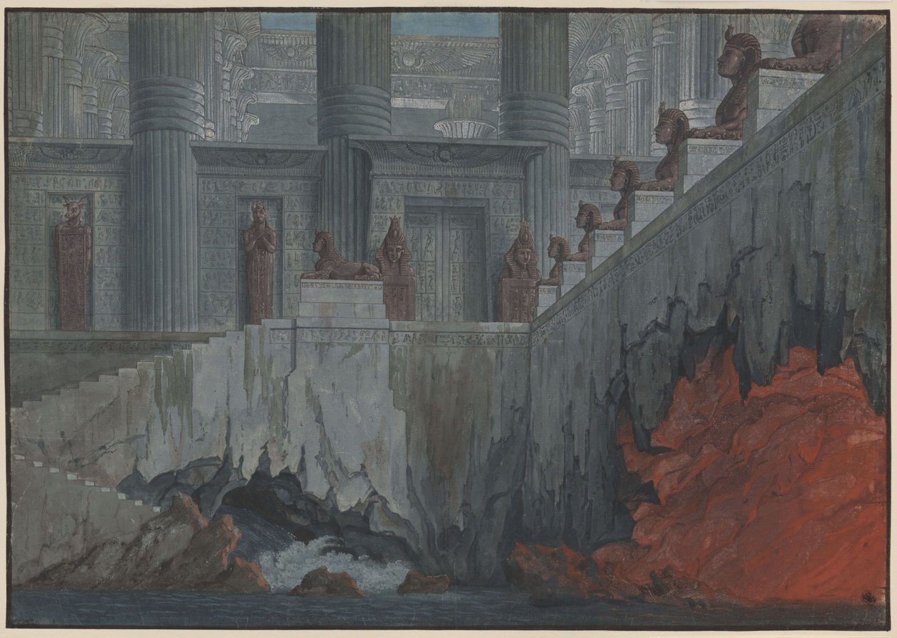 The Magic Flute. Opera by Wolfgang Amadeus Mozart. Design for the 11th decoration. Temple of Fire and Water by Karl Friedrich Schinkel
