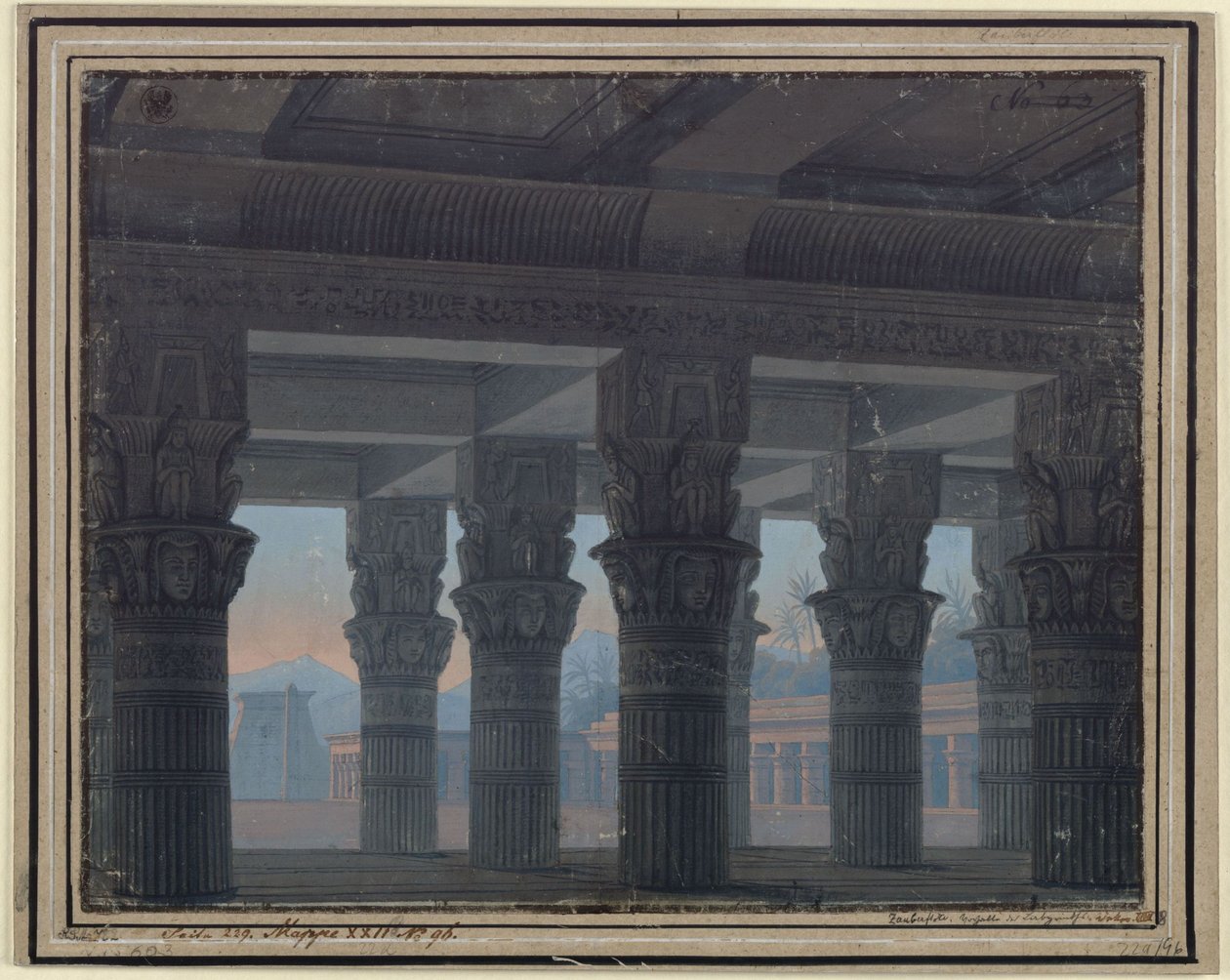 The Magic Flute. Opera by Wolfgang Amadeus Mozart. Design for the 8th decoration. Vestibule of the labyrinth by Karl Friedrich Schinkel