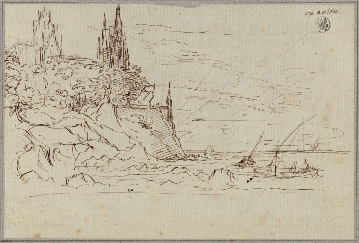 A Gothic Church on a Steep Seacoast by Karl Friedrich Schinkel