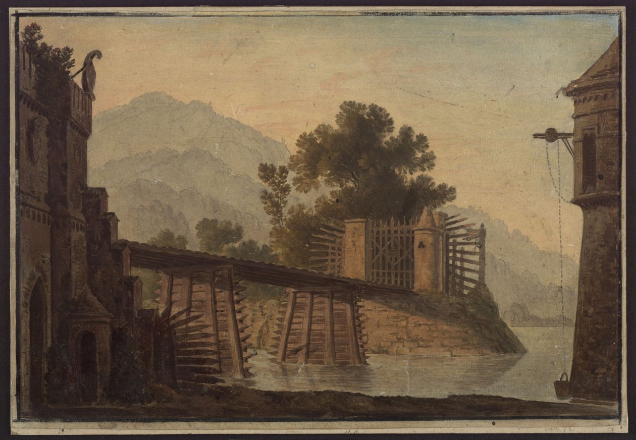 Faniska. Opera by Luigi Cherubini. Design for the 3rd Decoration. Bridge over a Lake by Karl Friedrich Schinkel