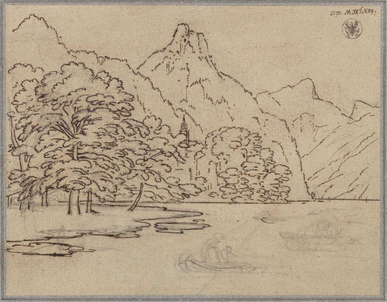 Mountain Landscape with Lake, Probably Traunsee with the Small Sonnstein by Karl Friedrich Schinkel